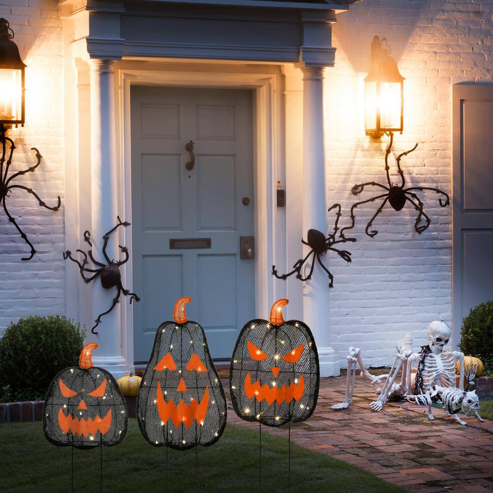 National Tree Company  35 in. Pre-Lit Black Jack-O-Lantern Garden Stakes with LED Lights (Set of 3)