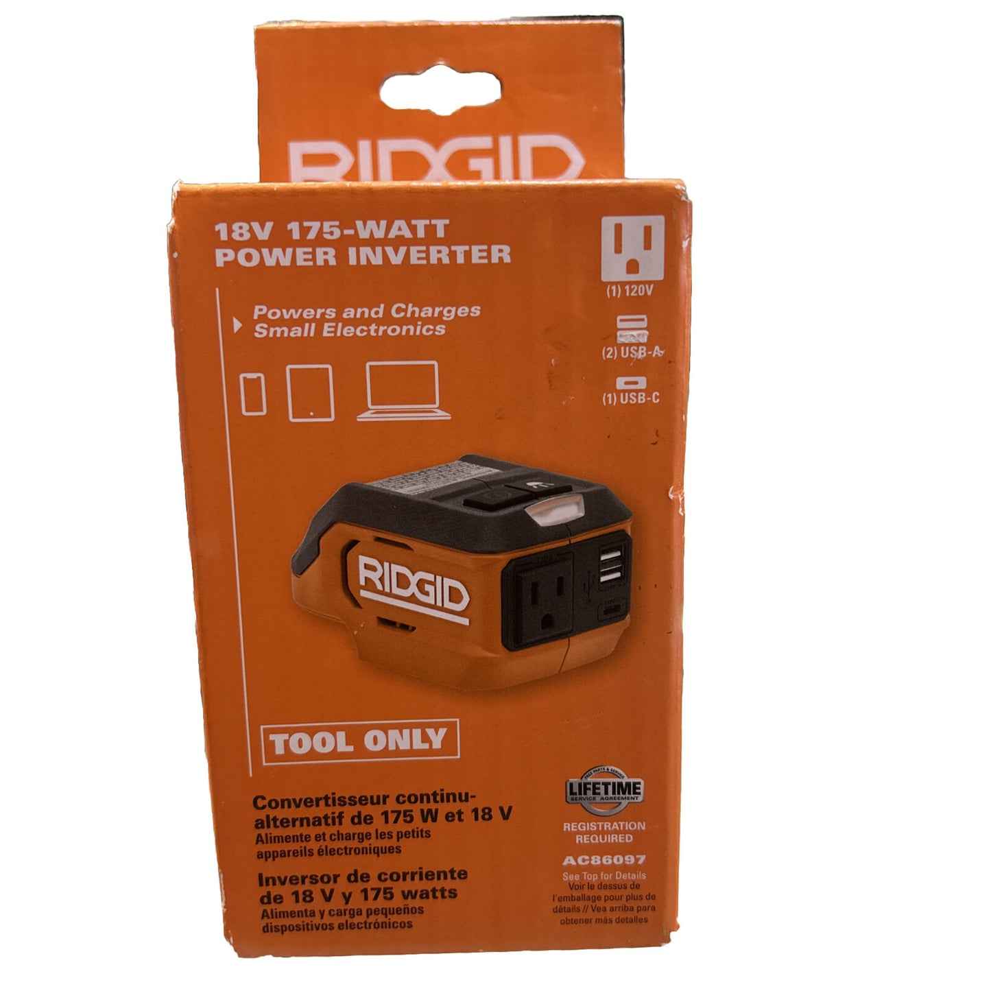 RIDGID 18V Cordless 175-Watt Power Inverter (Tool Only)