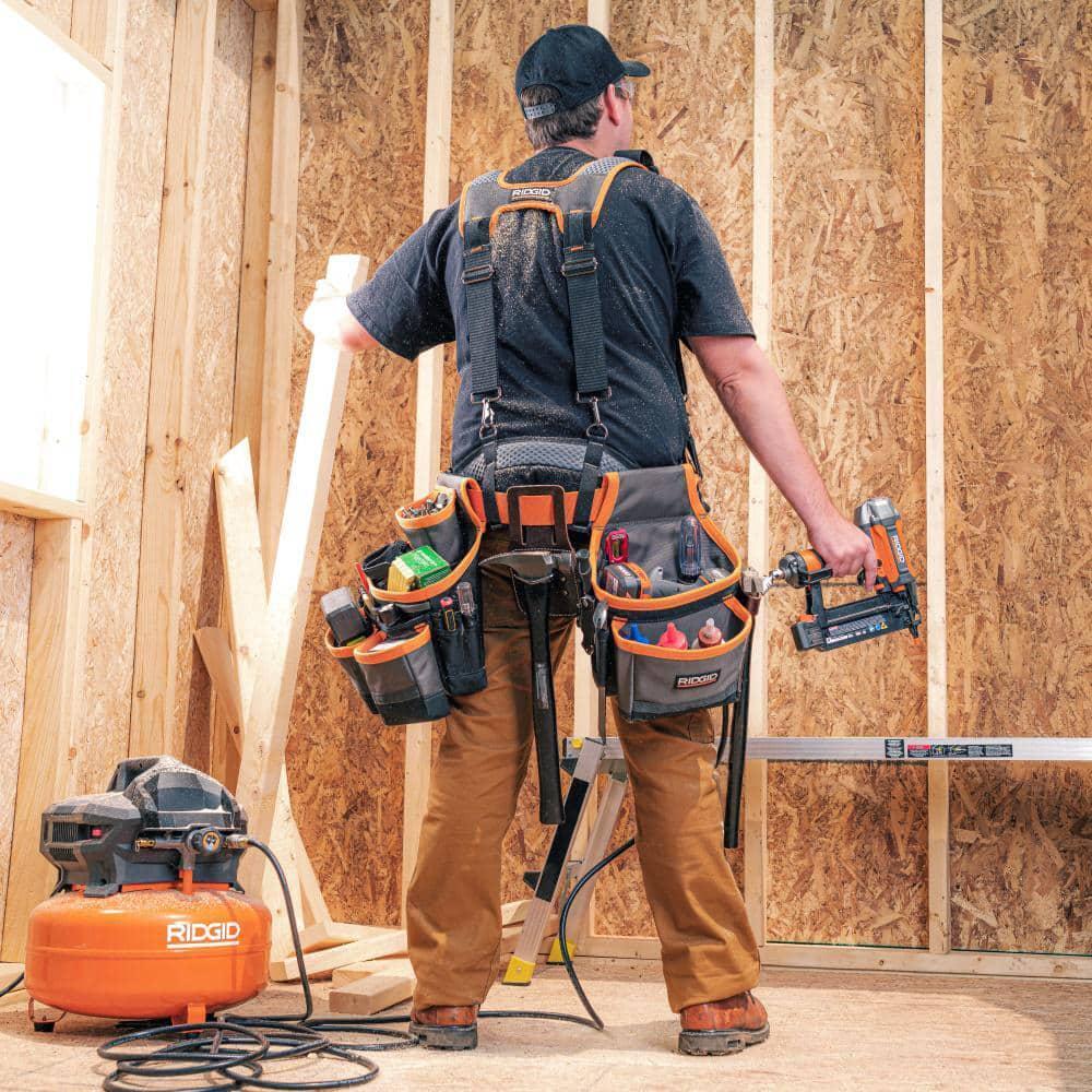 RIDGID 29 in. 23 Pocket Professional Grade 2-Bag Suspension Rig Work Tool Belt with Suspenders