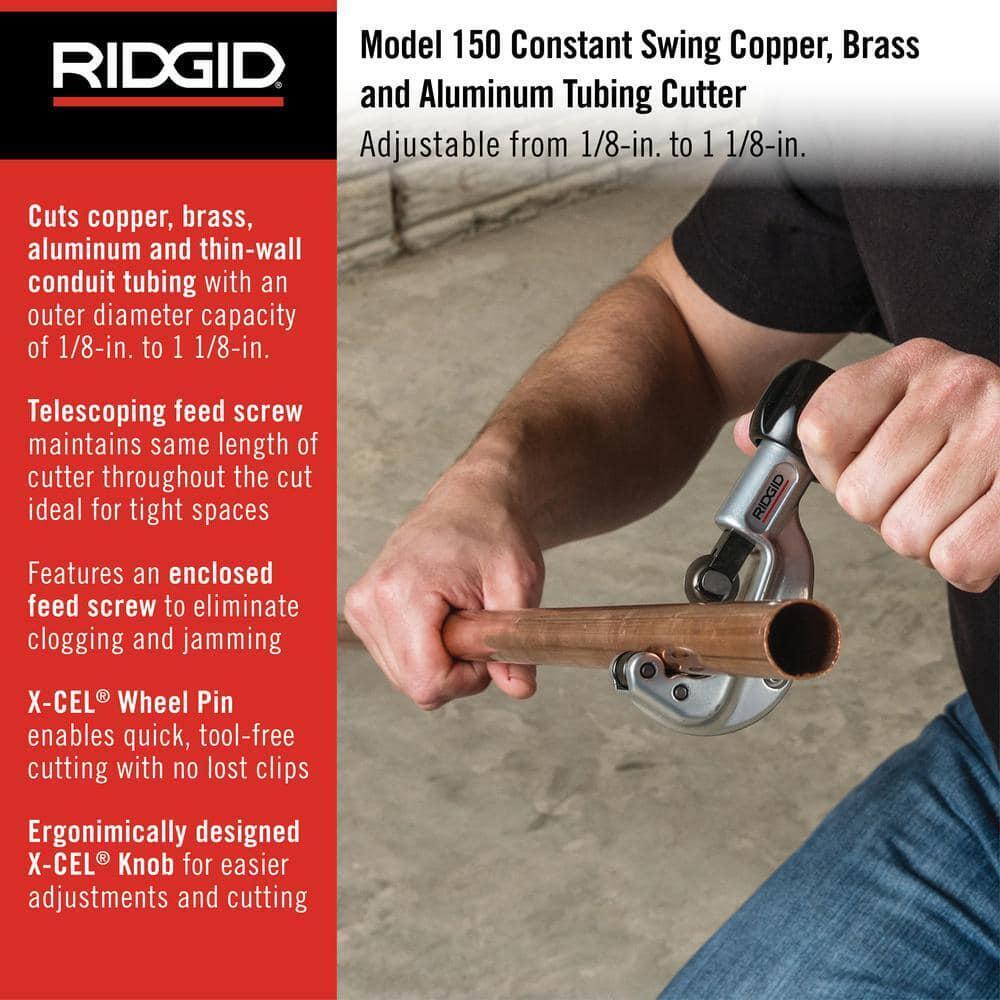 RIDGID 1/8 in. to 1-1/8 in.150 Constant Swing Copper Pipe & Stainless Steel Tubing Cutter w Easy Change Wheel Pin + Spare Wheel