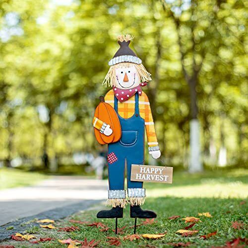 Glitzhome 36 in. H Fall Metal Scarecrow Yard Stake/Standing/Hanging Sign (KD, 3-Function)