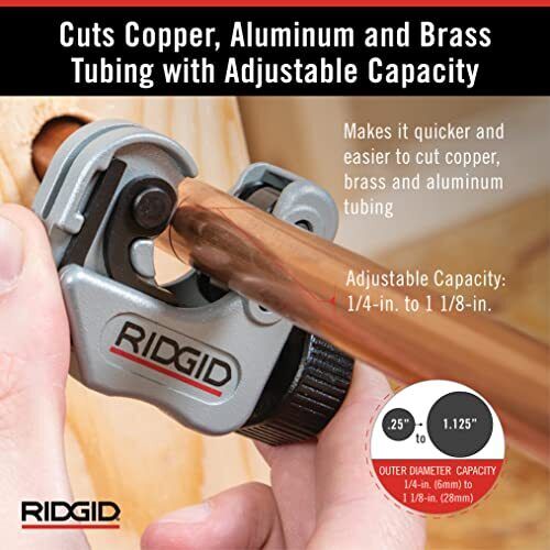 RIDGID 118 2-in-1 Close Quarters AUTOFEED 1/4 in.-1-1/8 in. Metal Tubing Compact Cutter,Tool with X-CEL Knob for Quick Cutting