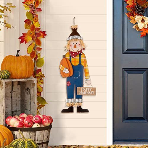 Glitzhome 36 in. H Fall Metal Scarecrow Yard Stake/Standing/Hanging Sign (KD, 3-Function)