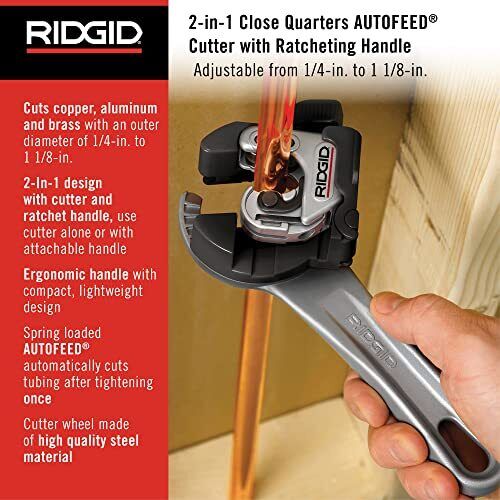 RIDGID 118 2-in-1 Close Quarters AUTOFEED 1/4 in.-1-1/8 in. Metal Tubing Compact Cutter,Tool with X-CEL Knob for Quick Cutting