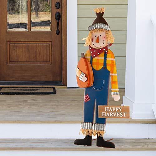 Glitzhome 36 in. H Fall Metal Scarecrow Yard Stake/Standing/Hanging Sign (KD, 3-Function)