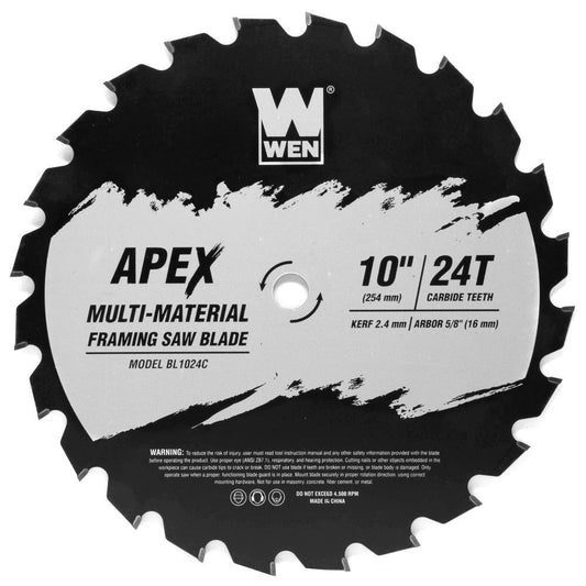 WEN  Apex 10 in. 24-Tooth Carbide-Tipped Multi-Material Industrial-Grade Framing Saw Blade with Cool-Cut Coating