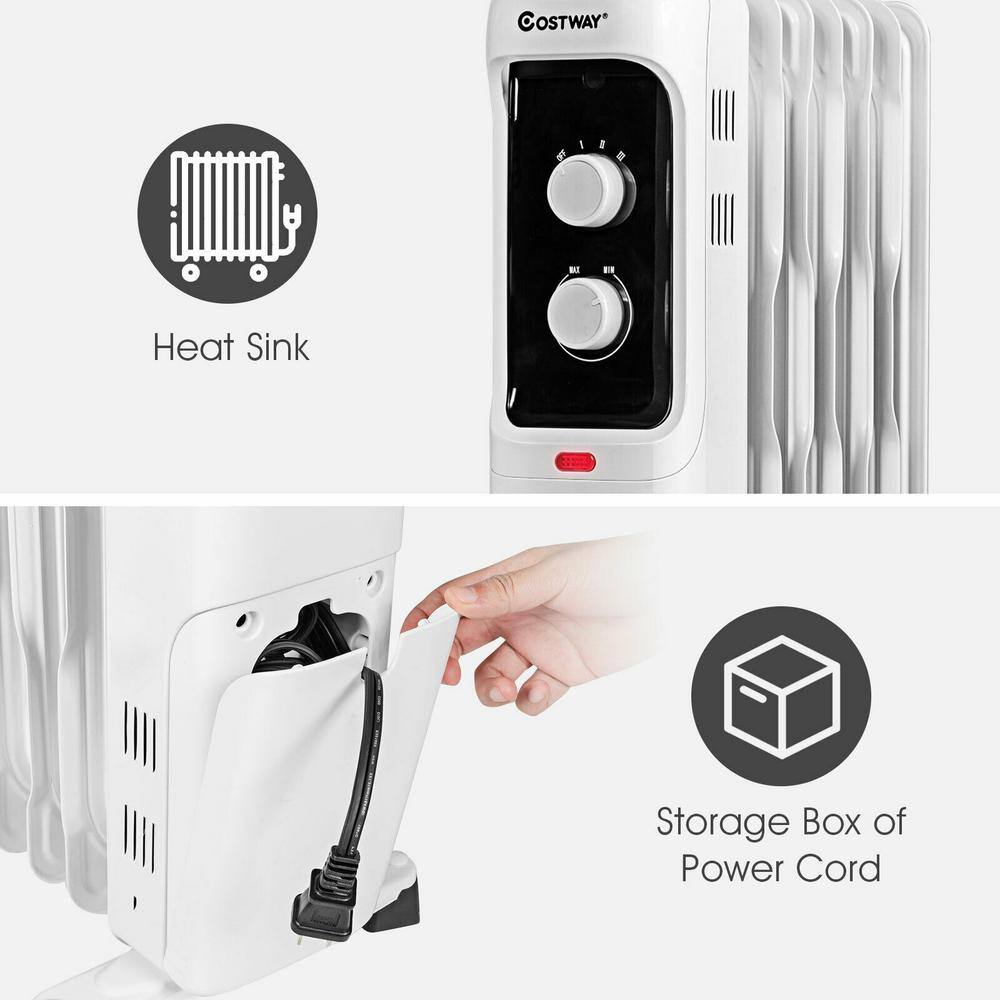 Costway 1500-Watt Electric Oil-Filled Radiant Space Heater with Adjustable Thermostat