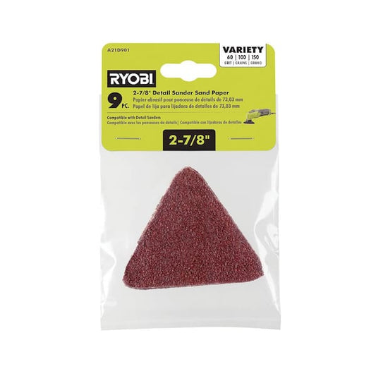 RYOBI 9-Piece 2-7/8 in. Detail Sand Paper Assortment Set - 60, 100, and 150 Grit